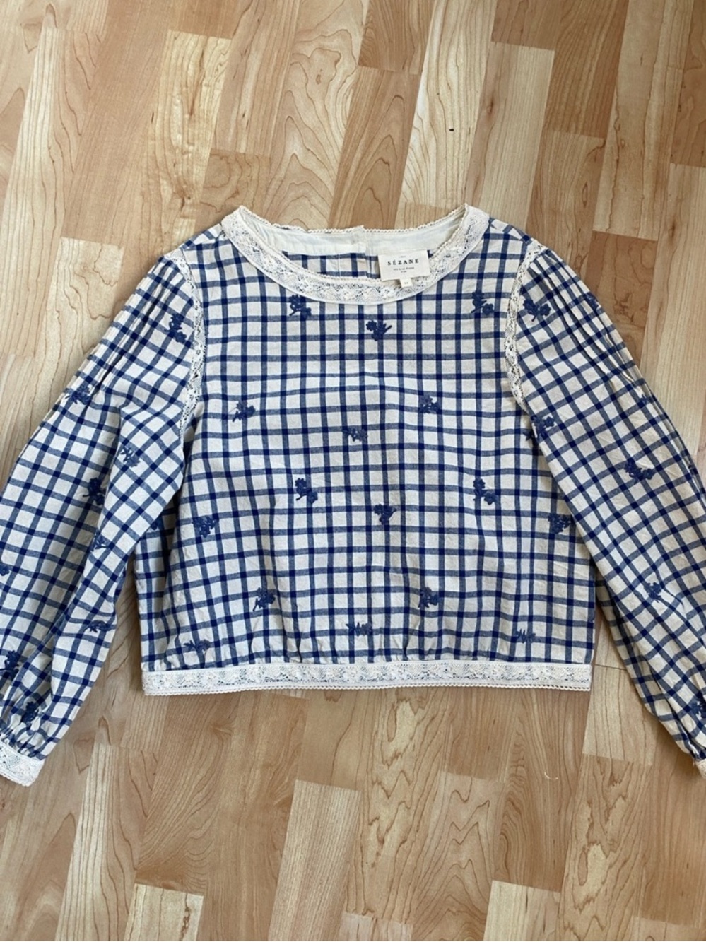 Sezane Thalyna Checked Lace-Trim Blouse - Picture 11 of 11